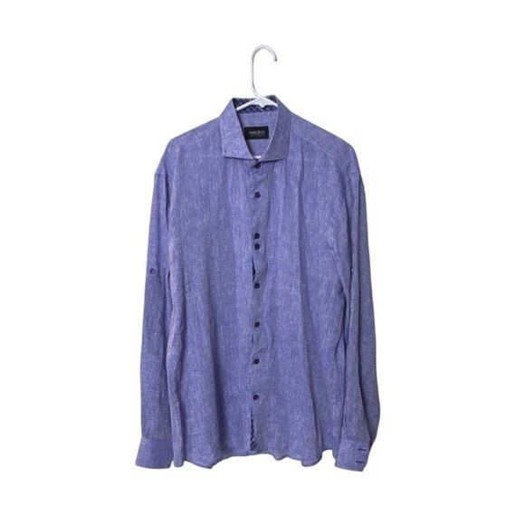 MACEOO Mens Einstein Linen Blue Button-Up Shirt - Picture 1 of 5